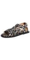 Ganni Feminine Buckle Flat Strap Sandals Leopard In Leopard