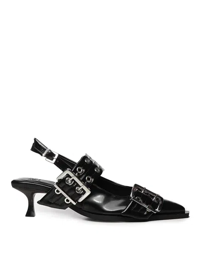 Ganni Feminine Buckle Kitten Heel Box Oleatex Black