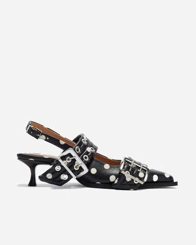 Ganni Polka-dot Buckle Pumps In Black