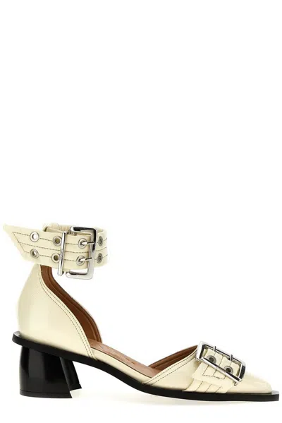 Ganni Feminine Buckle Open Cut Pumps In Neutrals