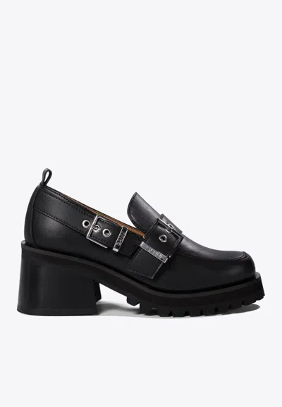Ganni Feminine Buckle Platform Loafers In Black