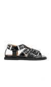 Ganni Buckle Sandals With Flat Sole And Metal Eyelets In Black