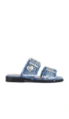 Ganni Feminine Buckle Ballerina Denim Sliders In Blue