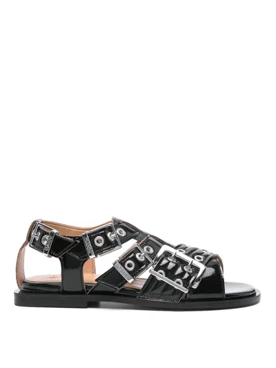 Ganni Feminine Buckle Sandals In Black