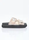 Ganni Taupe Feminine Buckle Flat Sandals In Beige
