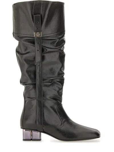 Ganni Feminine Buckle Tall Boots In Black