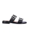 Ganni Buckled Eyelet-embellished Recycled Faux Patent-leather Sandals In Black