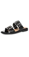 Ganni Buckled Eyelet-embellished Recycled Faux Patent-leather Sandals In Black