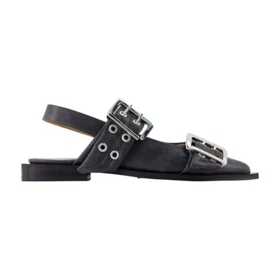 Ganni Feminine Buckle Vintage Ballerinas In Gray