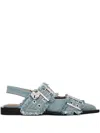 Ganni Feminine Denim Ballet Flats In Blue