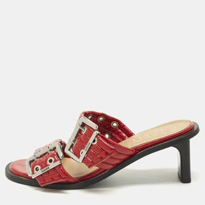Pre-owned Ganni Feminine Size 39 Red Patent Leather Slide Sandals
