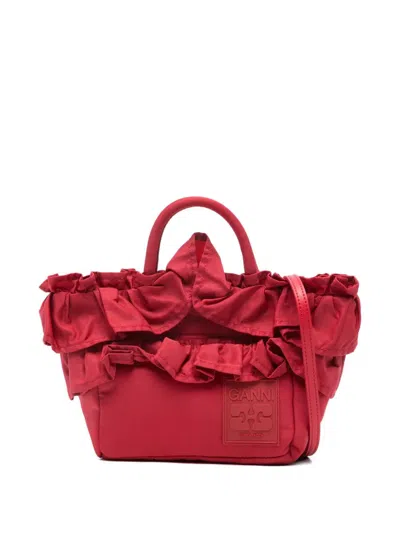 Ganni Fiery Red Polyester Mini Shopper Ruffle In Brown