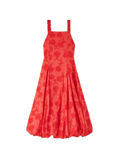 Ganni 刺绣提花灯笼形裙摆连衣裙 In Orange