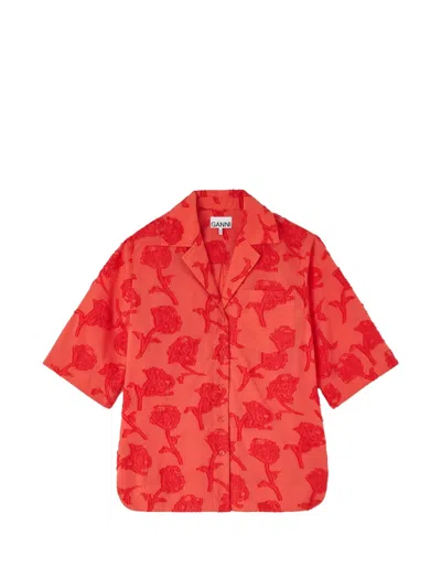 Ganni Fil-coupé Floral-pattern Shirt In Red