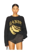 Ganni Jersey With Banana And Logo In Black