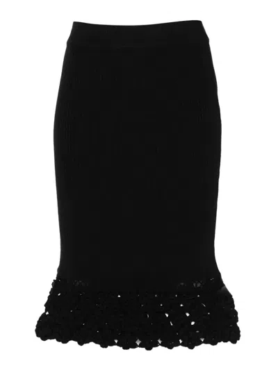 Ganni Fine Cotton Rib Crochet Skirt In Black