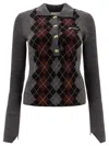 Ganni Grey Sweater With Classic Collar And Check Motif On The Front In Wool Woman In Gray