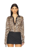 Ganni Multicolor Polo Shirt With Jewel Buttons And All-over Leopard Print In Cotton Woman In Leopard