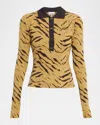 Ganni Fine Merino Jacquard Tiger Polo Sweater In Brown