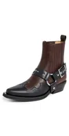 Ganni Chelsea Western Boots In Black/chocolate Fondant