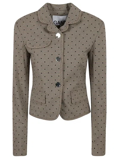 Ganni Fitted Jacket With Classic Collar In Brown