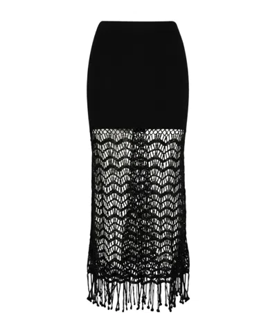 Ganni Fitted Knit Midi Skirt In Black