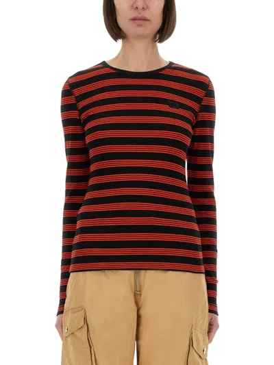 GANNI GANNI FITTED LONG-SLEEVED T-SHIRT WITH BOLD STRIPED PATTERN