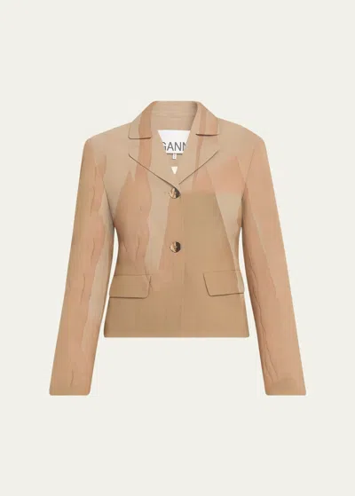 Ganni Fitted Melange Blazer In Tiger's Eye