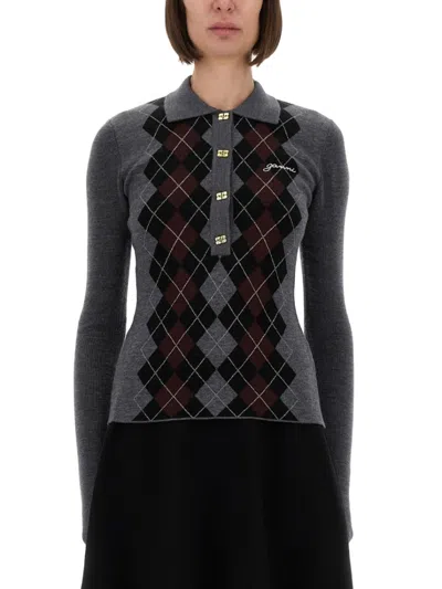 GANNI GANNI FITTED POLO TOP WITH DIAMOND ARGYLE PATTERN