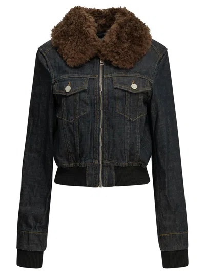 Ganni Flamed Denim Jacket In Blue