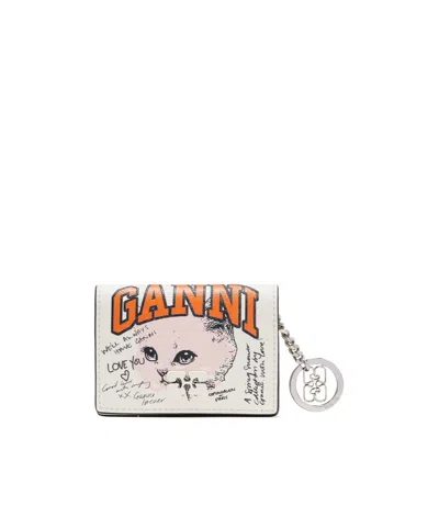 Ganni Flap Cat Card Holder In White