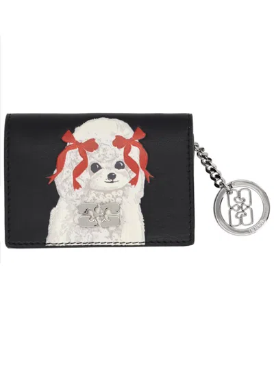 Ganni Flap Puddle Card Holder In Black