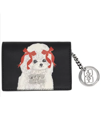 Ganni "flap Puddle" Card Holder In Black