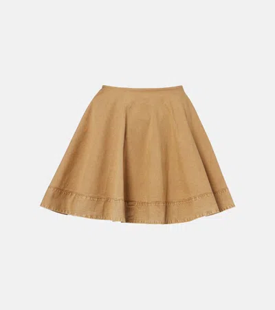 Ganni Flared Cotton-blend Miniskirt In Neutral