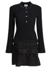 Ganni Black Flared Dress With Ribbed Details In Black