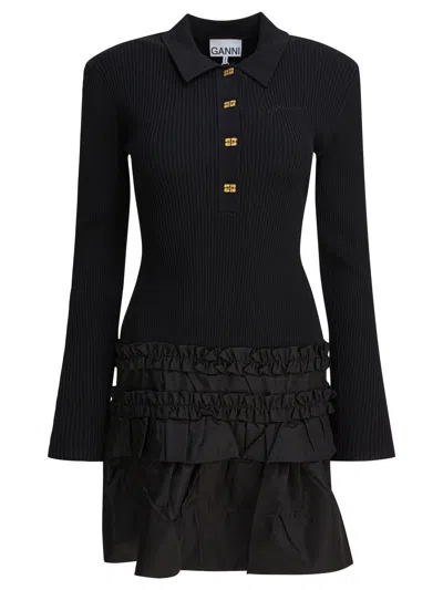 Ganni Flared Dress In Black