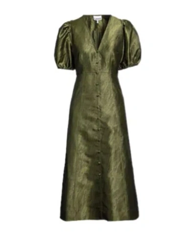 Ganni Flared Dress In Green