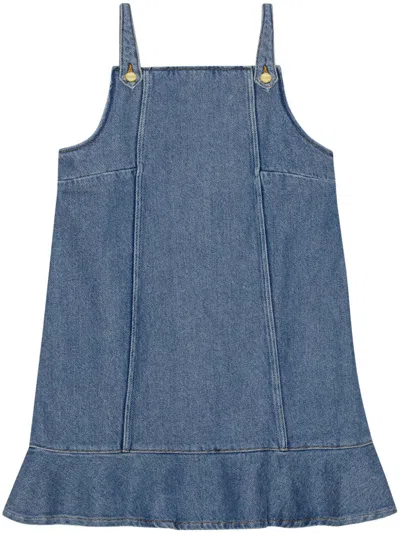 Ganni Flared-hem Denim Mini Dress In Blue
