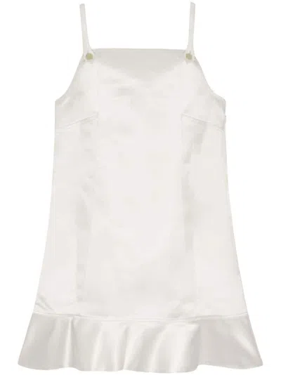Ganni Flared-hem Satin Mini Dress In Beige