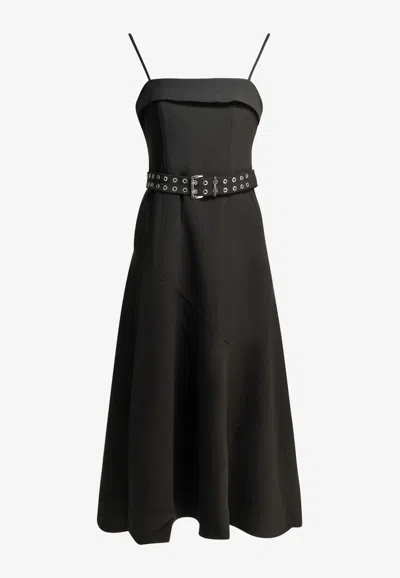 Ganni Flared Midi Dress In Black