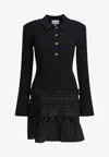 Ganni Black Flared Dress With Ribbed Details In Black