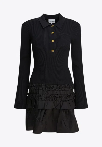 GANNI FLARED MINI POLO DRESS