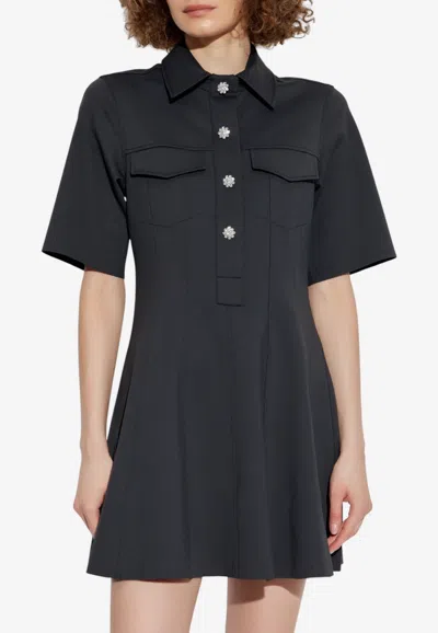 Ganni Flared Mini Shirt Dress In Black