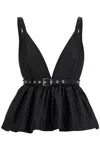 Ganni Black V-neck Top With A Waistband Under The Bust In Black