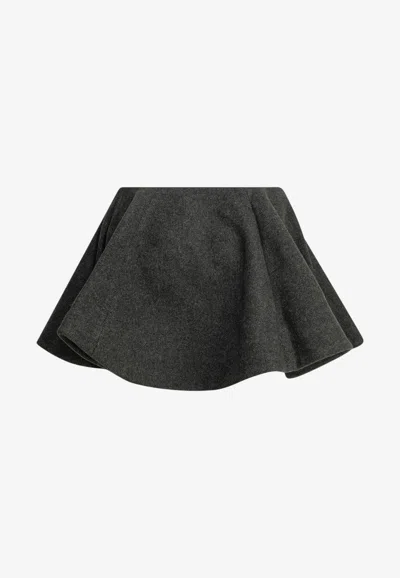 Ganni Flared Wool Mini Skirt In Gray
