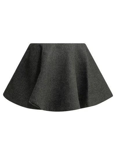 Ganni Flared Wool Miniskirt In Gray