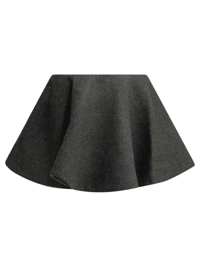 Ganni Flared Wool Miniskirt In Gray
