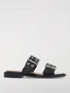 Ganni Buckled Eyelet-embellished Recycled Faux Patent-leather Sandals In Schwarz