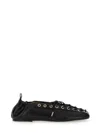 Ganni Black Lace-up Ballerinas With Metal Eyelets And Elasticized Ankle In Eco-leather Woman In Black