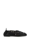 Ganni Black Lace-up Ballerinas With Metal Eyelets And Elasticized Ankle In Eco-leather Woman